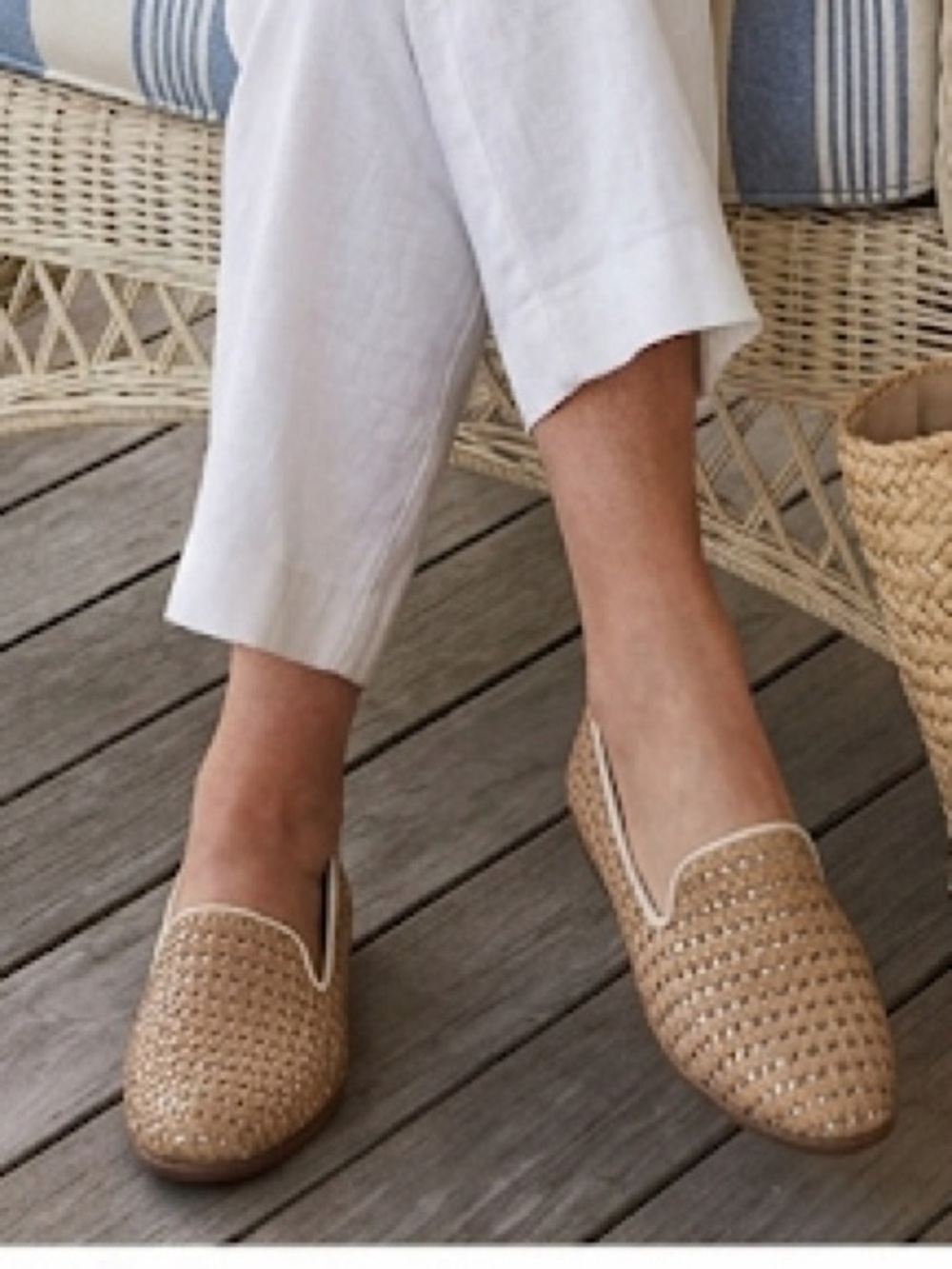Aerosoles Woven Gold Tan Loafers Stitch n Turn Betunia Loafer Size 7 Slip On